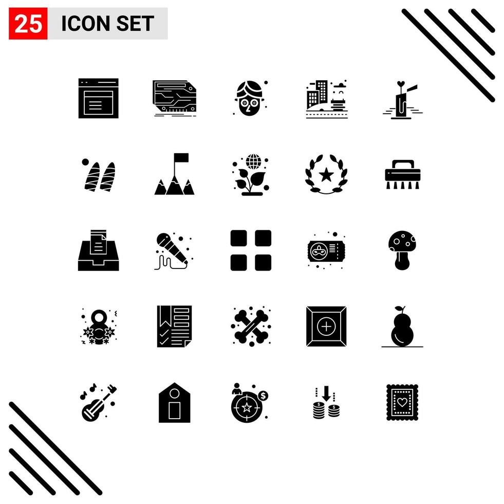 25 Thematic Vector Solid Glyphs and Editable Symbols of candle building electronic life mask Editable Vector Design Elements