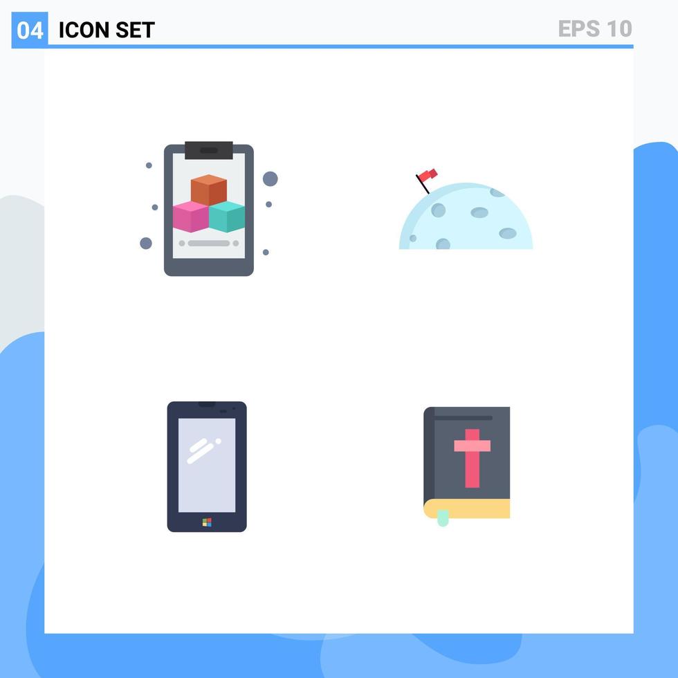 Group of 4 flat icons signs and symbols for clipboard smart phone