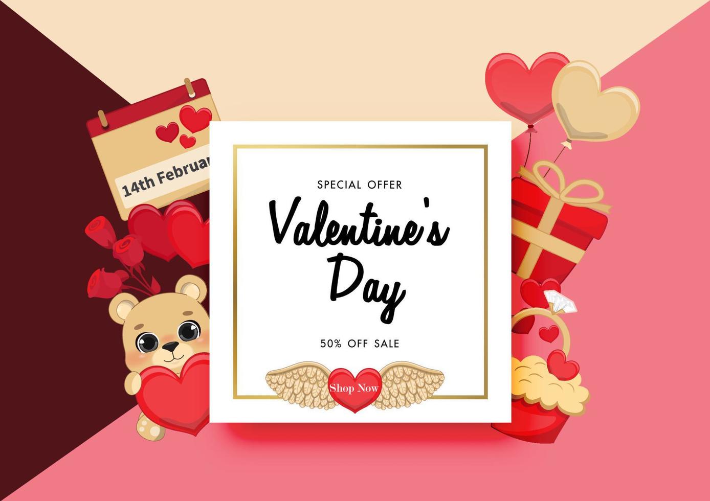 Valentine day sale on colorful background with valentine elements vector