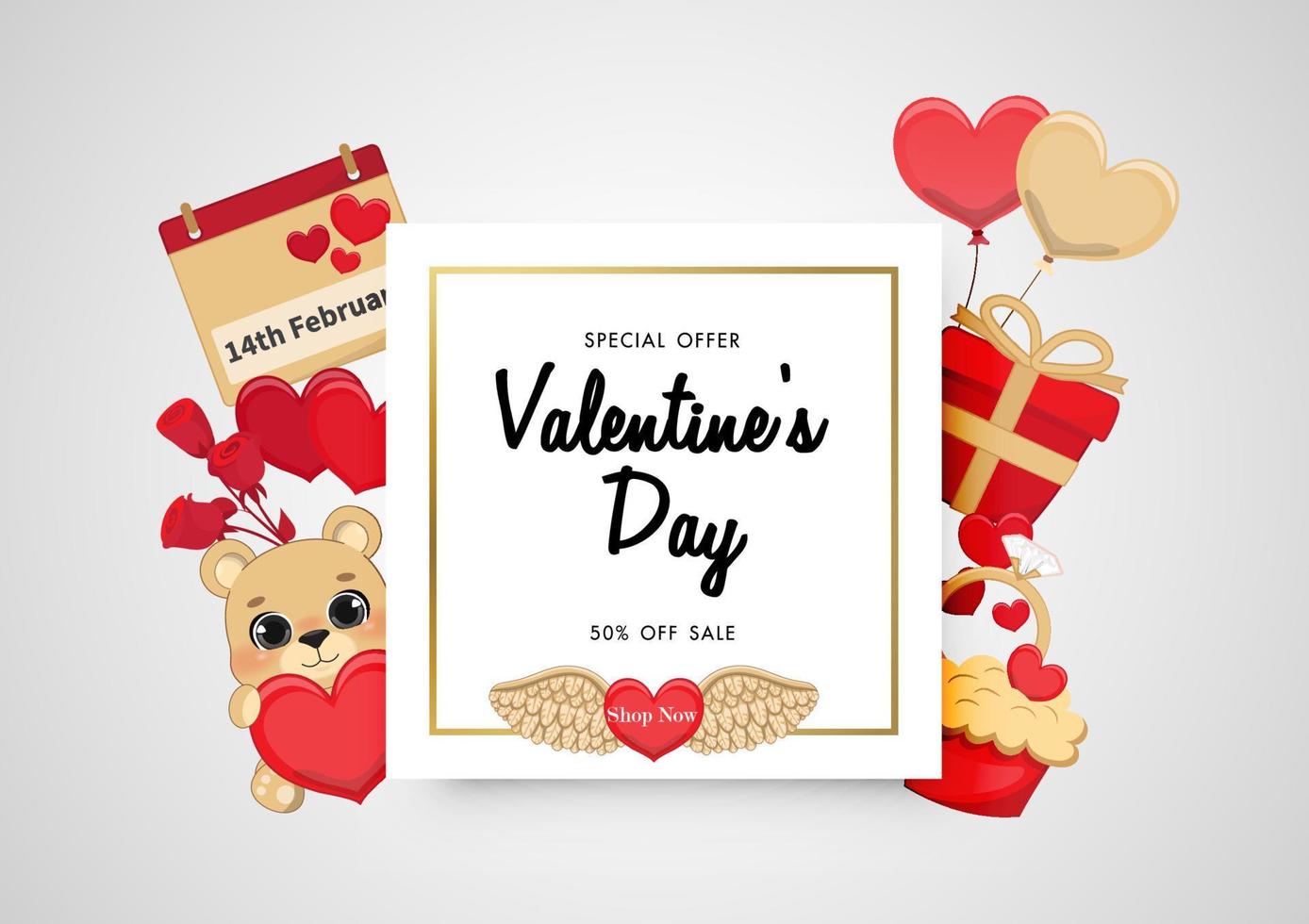 Valentine day sale on white background with valentine elements vector