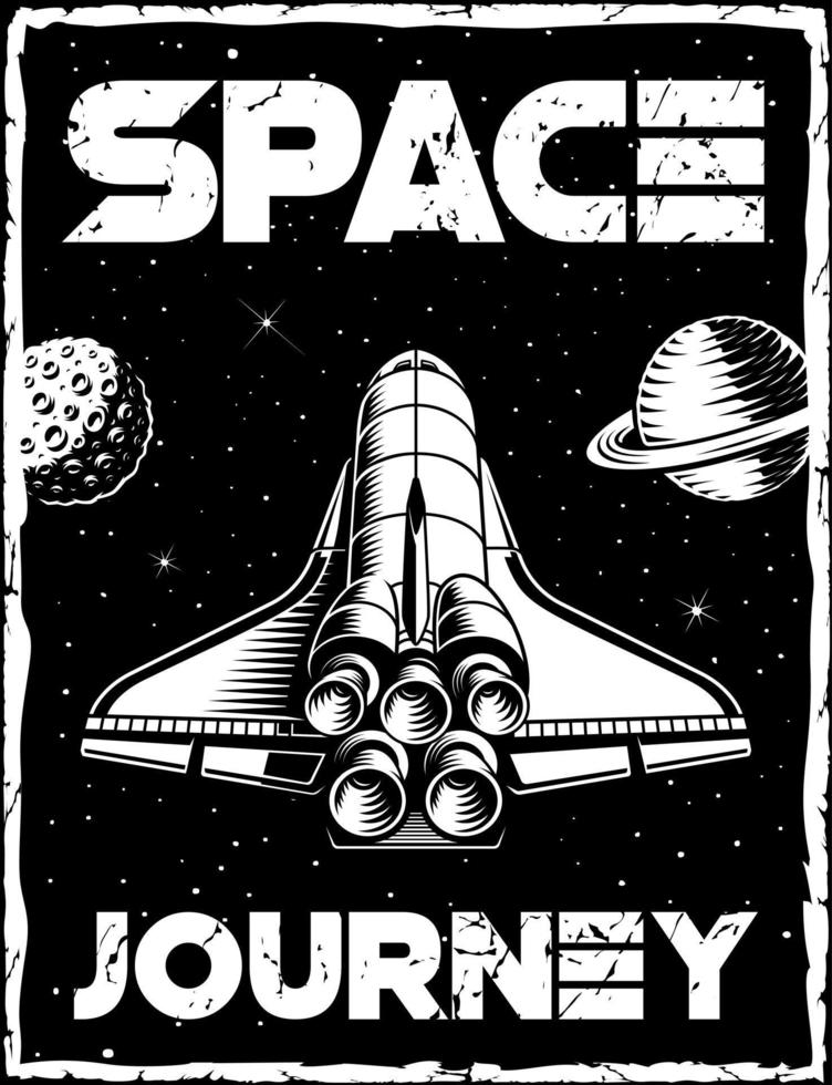 Vintage Space poster with illustration of a cosmic shuttle on outer vector