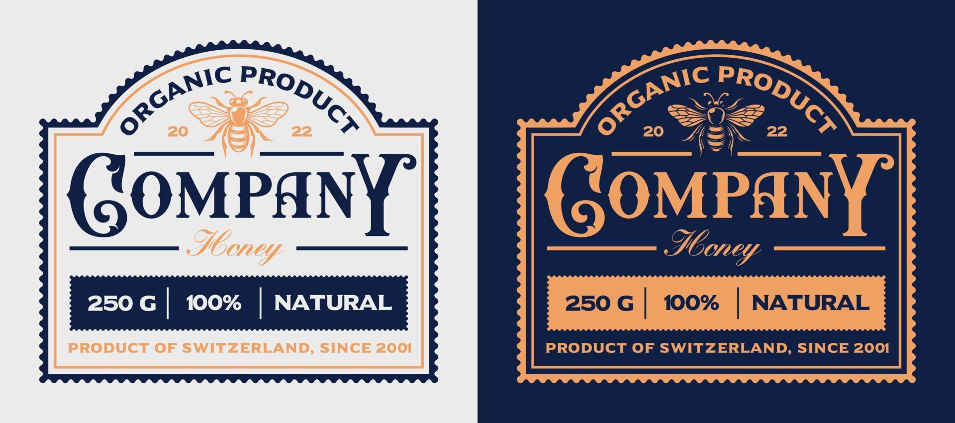 Vector honey label in vintage style with logo bee
