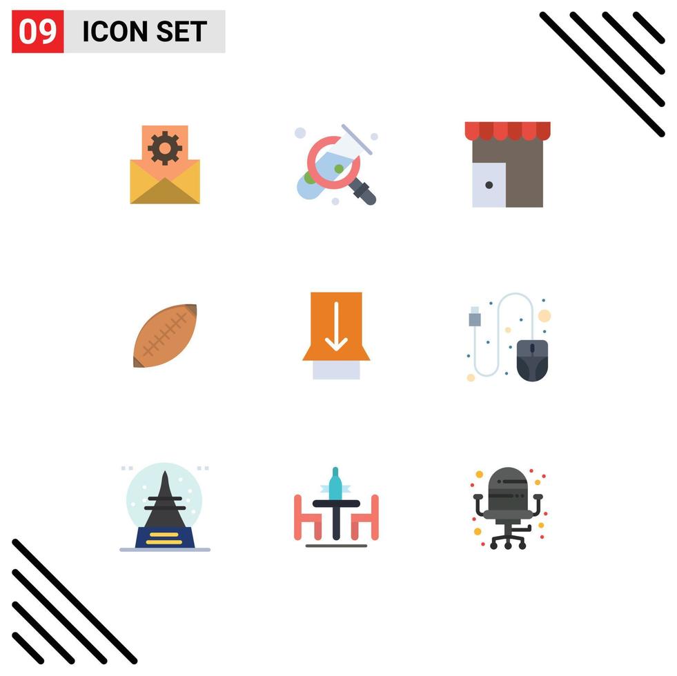 símbolos de iconos universales grupo de 9 colores planos modernos de pelota de rugby edificio de fútbol tienda de australia elementos de diseño vectorial editables vector