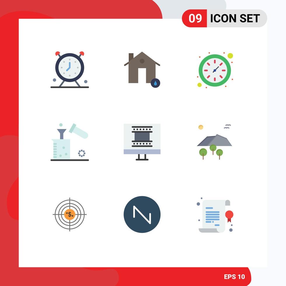 Pictogram Set of 9 Simple Flat Colors of test chemistry hot science watch Editable Vector Design Elements