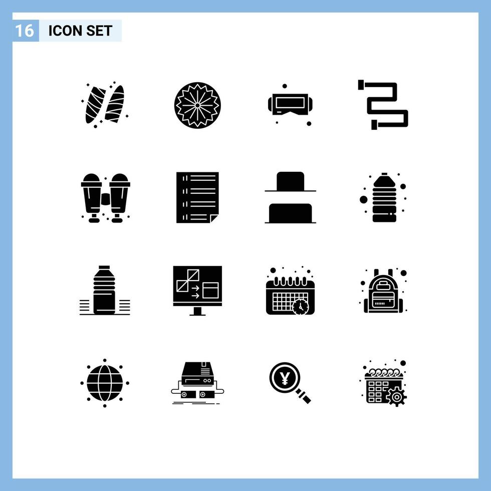 Set of 16 Modern UI Icons Symbols Signs for travel binoculars device rail bathroom Editable Vector Design Elements