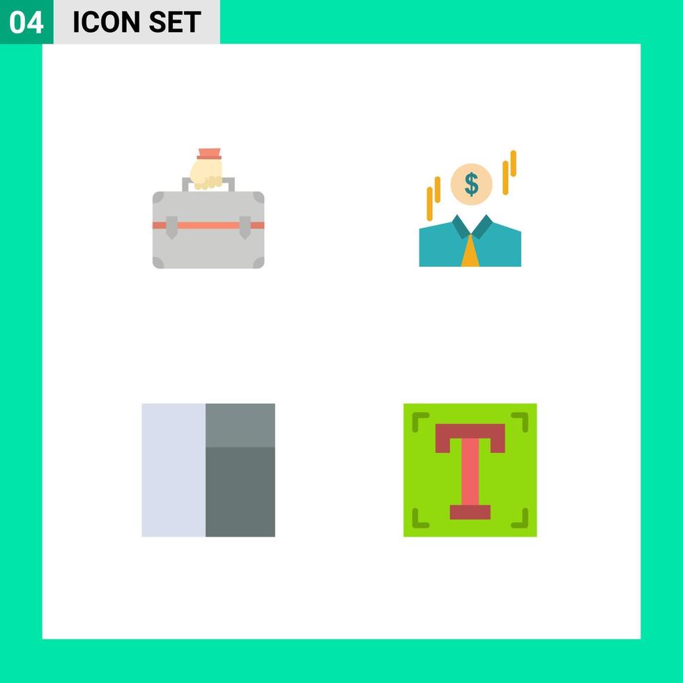 User Interface Pack of 4 Basic Flat Icons of money layout bag man font Editable Vector Design Elements