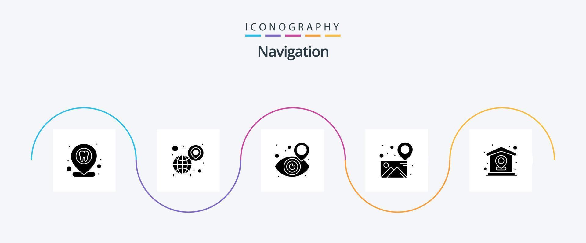 Navigation Glyph 5 Icon Pack Including home. map. pin. location. pointer vector