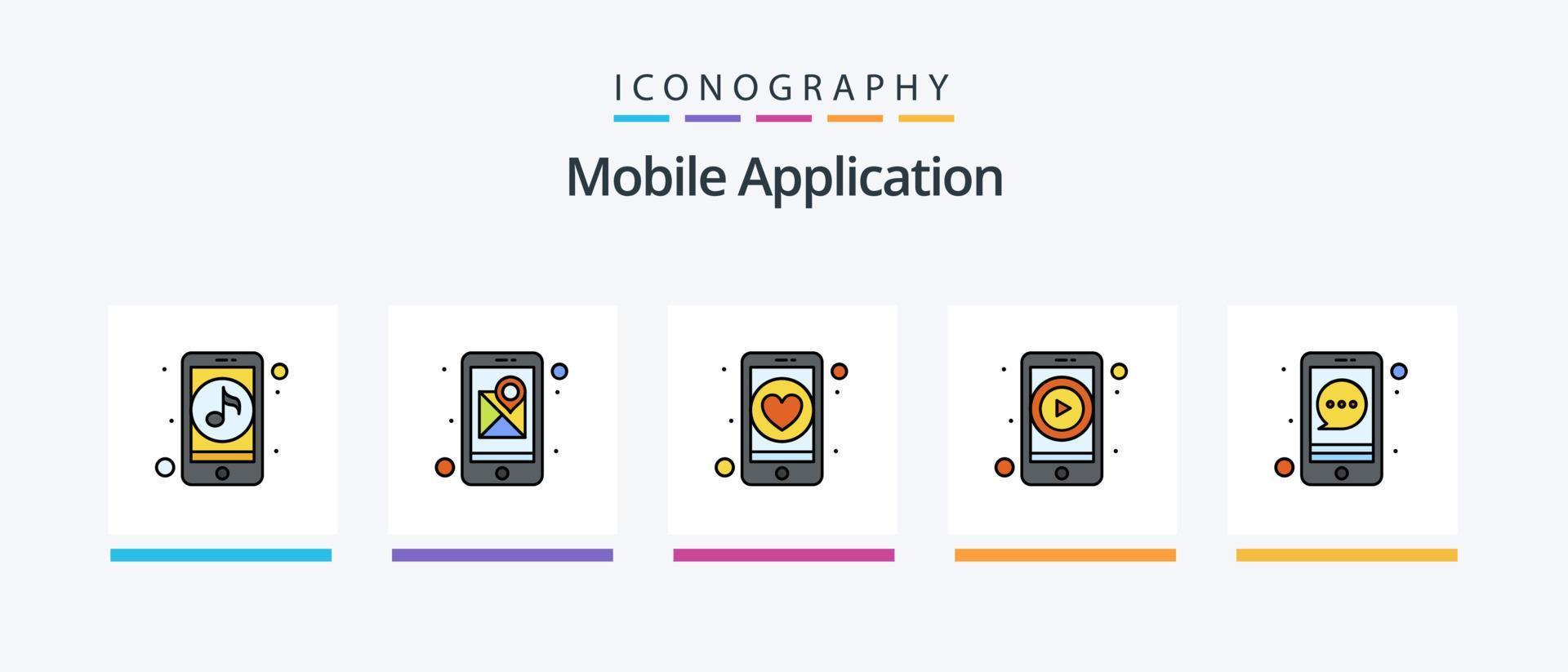 la línea de la aplicación móvil llenó el paquete de 5 íconos, incluido el simple. aplicación aplicación entorno. engranaje. diseño de iconos creativos vector