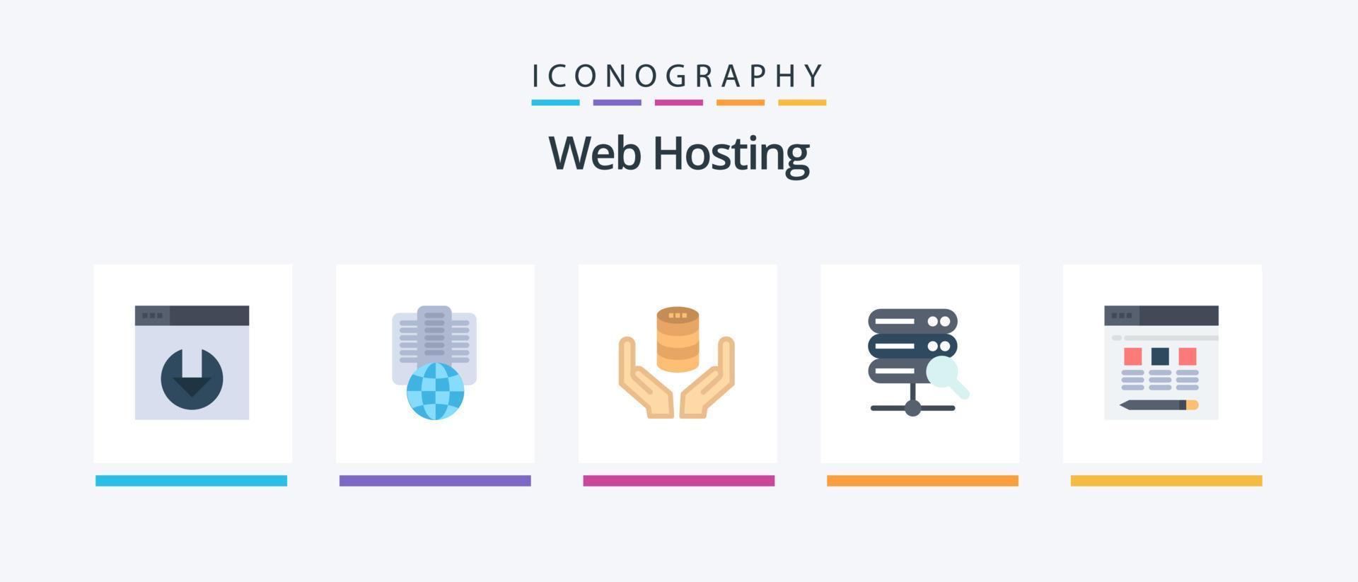 Web Hosting Flat 5 Icon Pack Including hosting. web. hand. search. web. Creative Icons Design vector