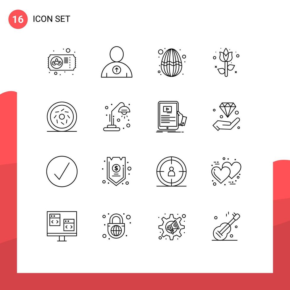 Pictogram Set of 16 Simple Outlines of sweet donut egg plant easter Editable Vector Design Elements