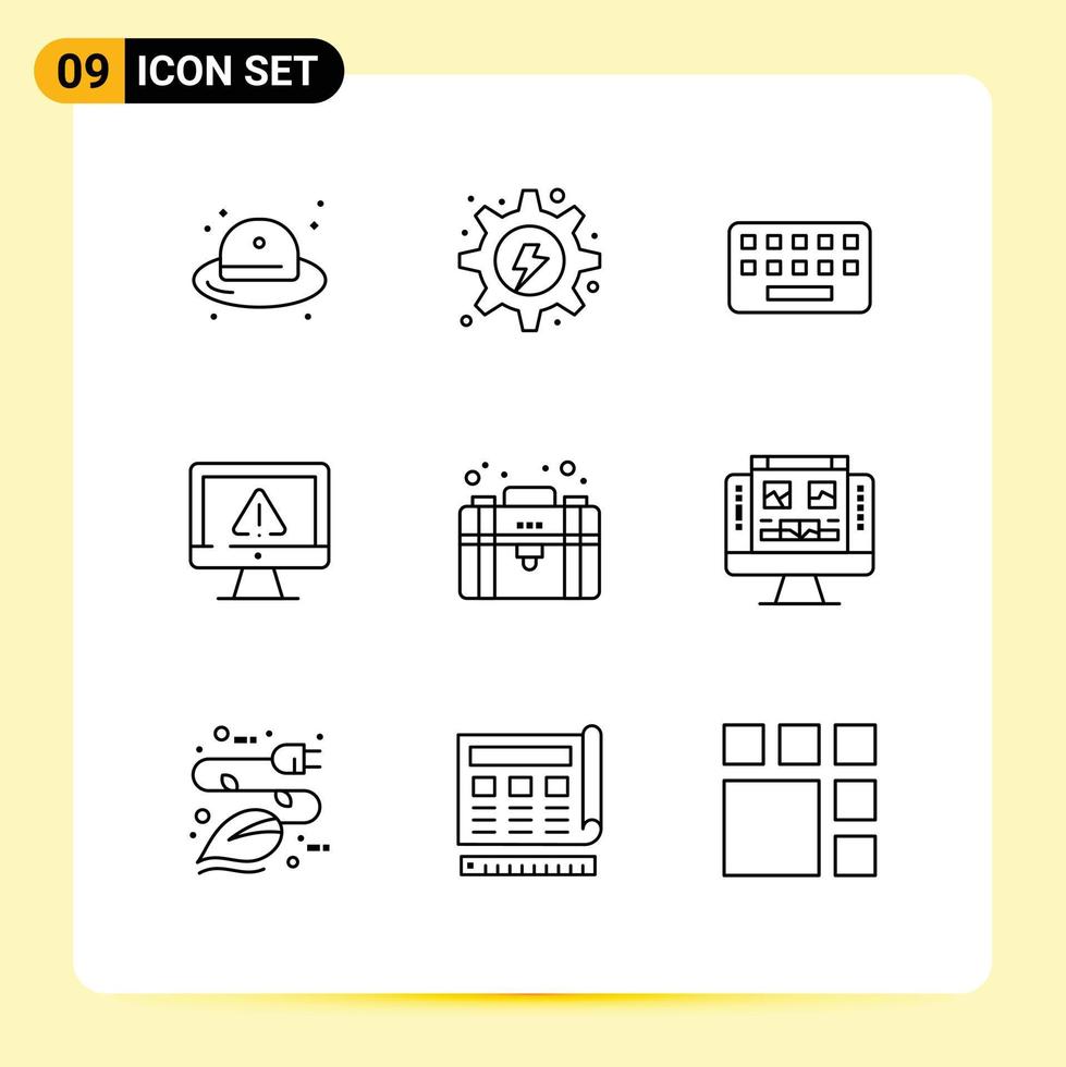 9 Universal Outlines Set for Web and Mobile Applications security information gear data key Editable Vector Design Elements