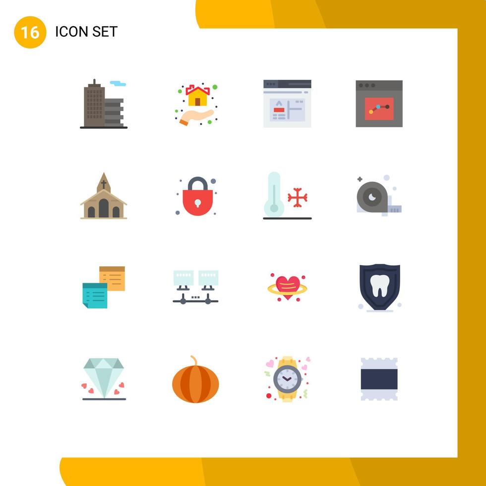 Editable Vector Line Pack of 16 Simple Flat Colors of building interface shelter communication web Editable Pack of Creative Vector Design Elements