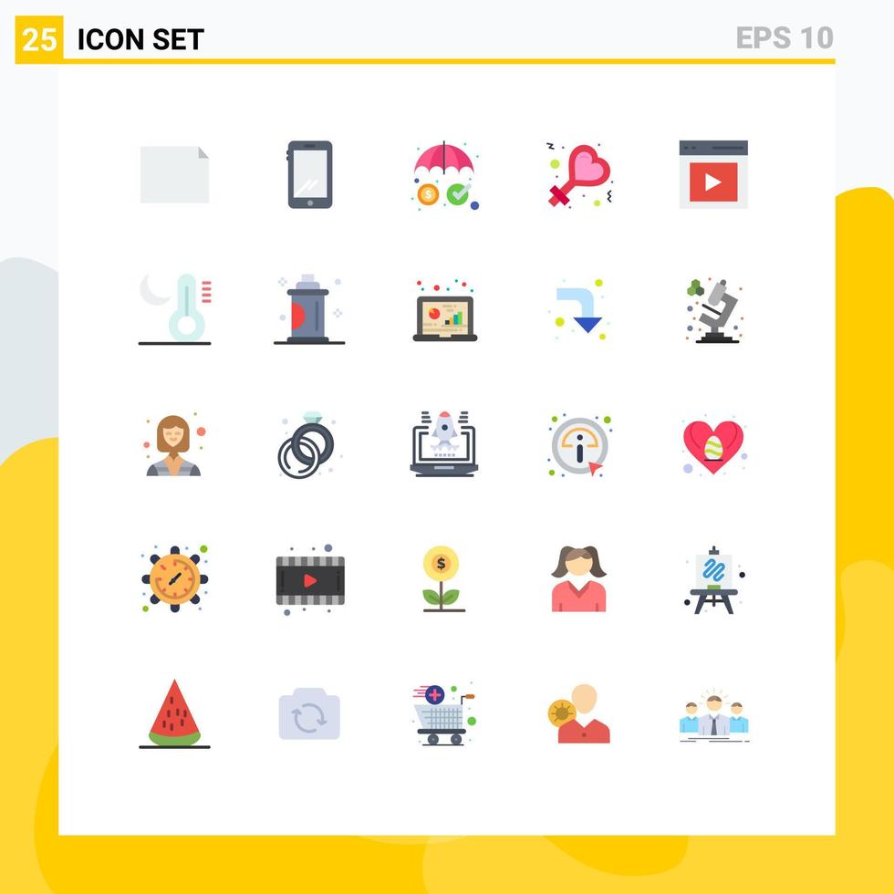 Mobile Interface Flat Color Set of 25 Pictograms of interface communication insurance woman female Editable Vector Design Elements