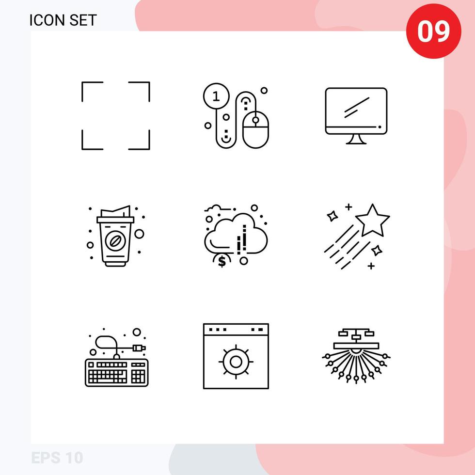 Modern Set of 9 Outlines and symbols such as crowd funding paper cup computer cup pc Editable Vector Design Elements