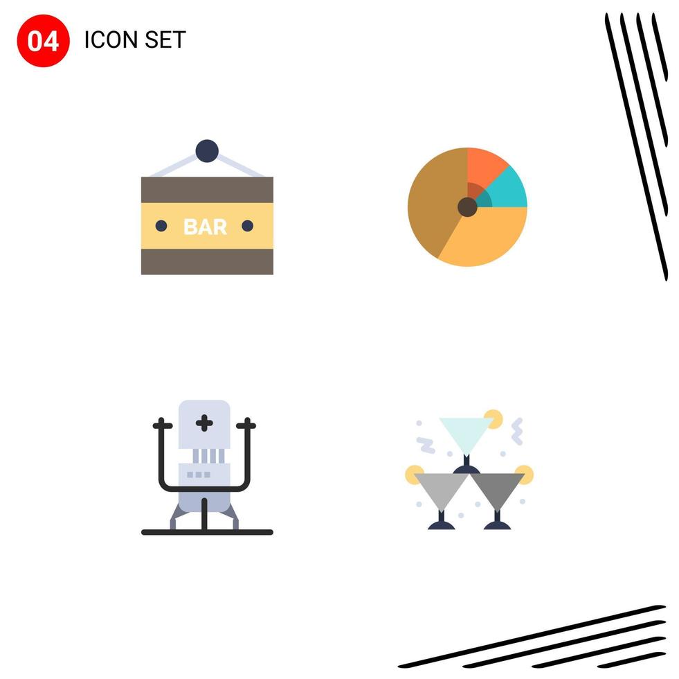 Set of 4 Modern UI Icons Symbols Signs for bar finance entertainment business statistics Editable Vector Design Elements