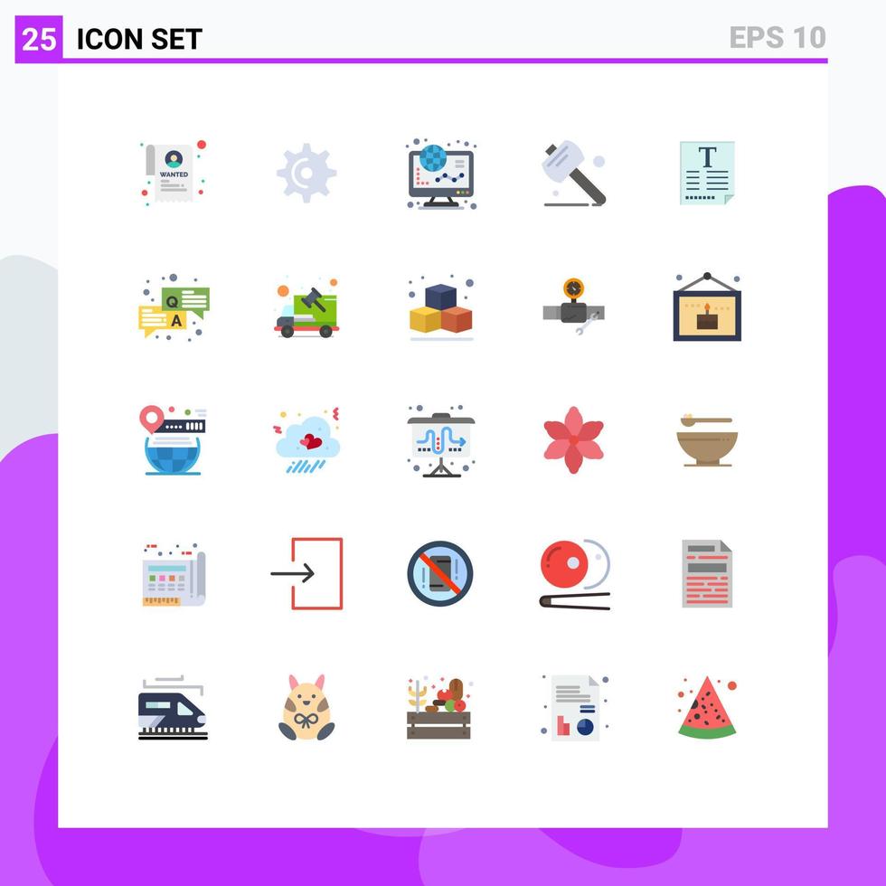 paquete de 25 signos y símbolos de colores planos modernos para medios de impresión web, como herramientas de financiación de archivos de carteles, vio elementos de diseño de vectores editables
