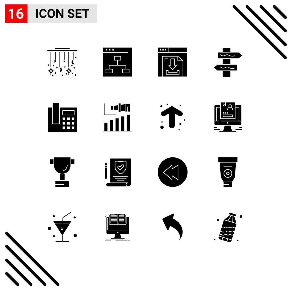 16 Thematic Vector Solid Glyphs and Editable Symbols of phone navigation people index internet Editable Vector Design Elements