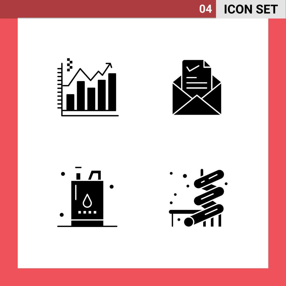 4 Universal Solid Glyph Signs Symbols of analysis good chart email energy Editable Vector Design Elements