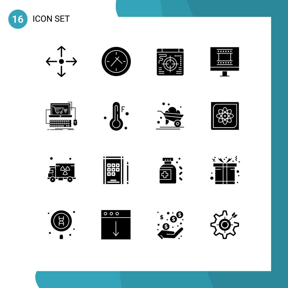 Set of 16 Modern UI Icons Symbols Signs for cold store target shop cart Editable Vector Design Elements