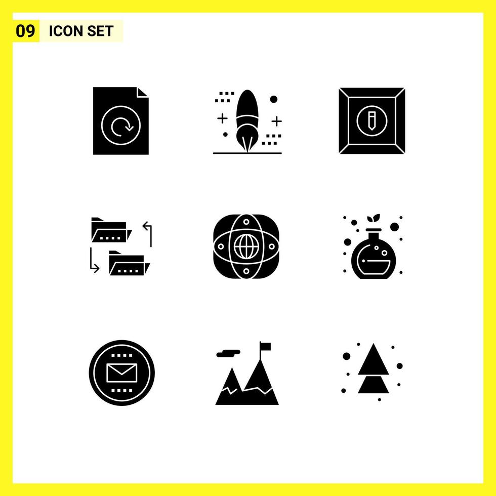 Group of 9 Modern Solid Glyphs Set for connection sharing box file sharing document Editable Vector Design Elements