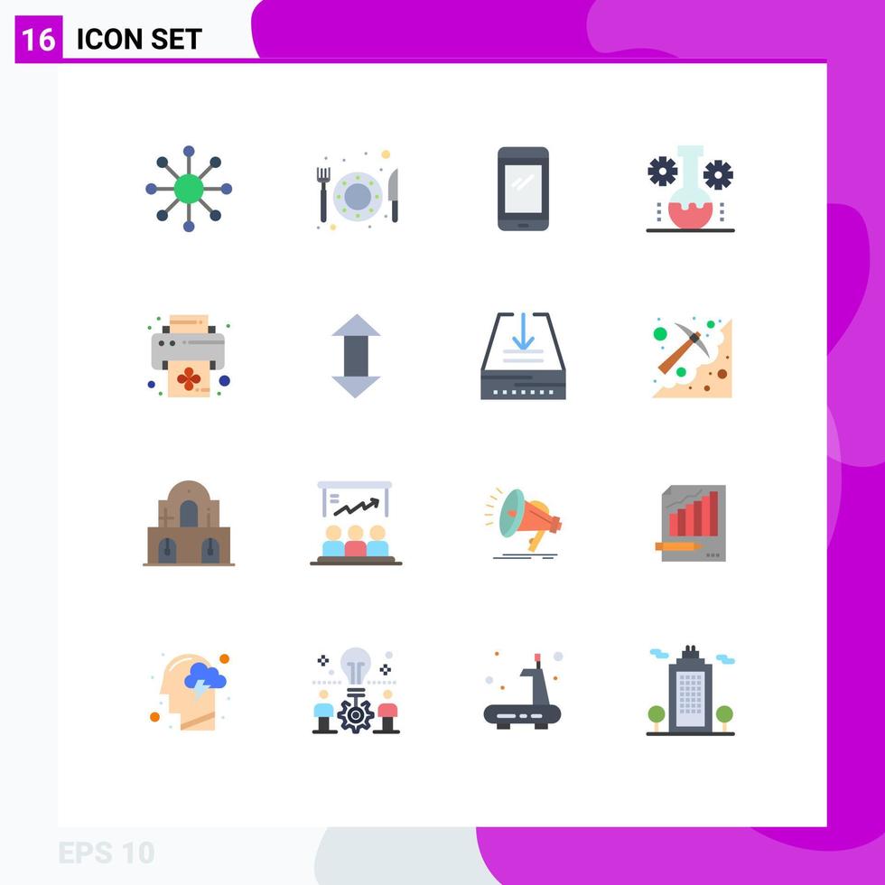 16 User Interface Flat Color Pack of modern Signs and Symbols of print technology lab mobile scientific research chemical industry Editable Pack of Creative Vector Design Elements