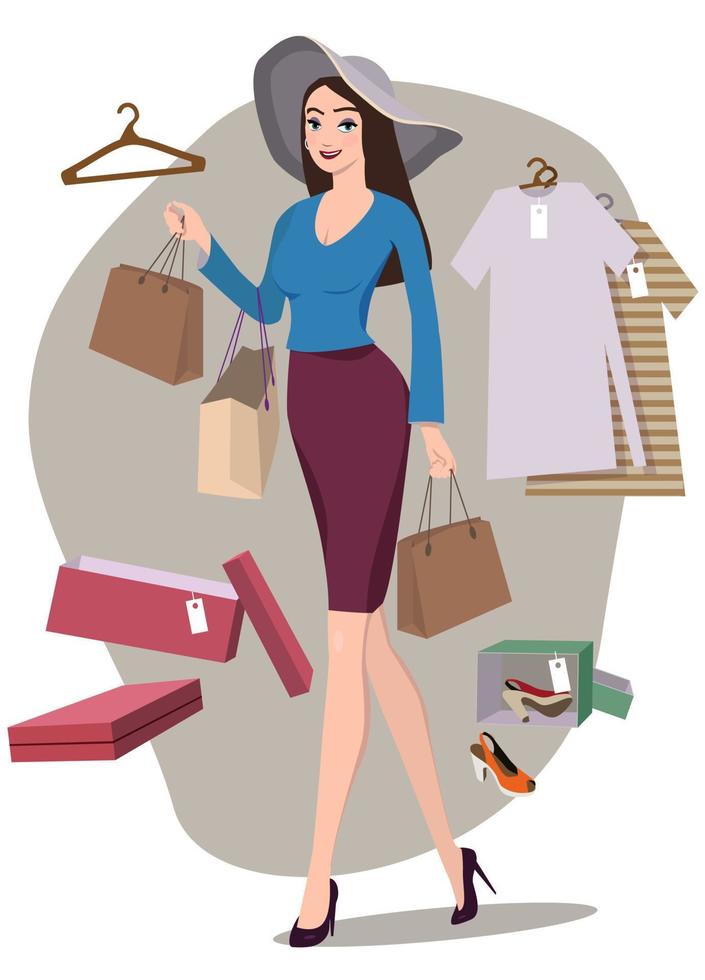 Shopping. Girl in a boutique. Vector. vector