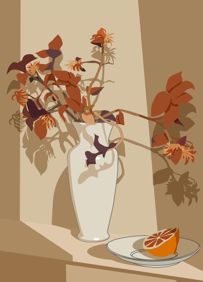 Still life flowers and lemon. Vector. vector