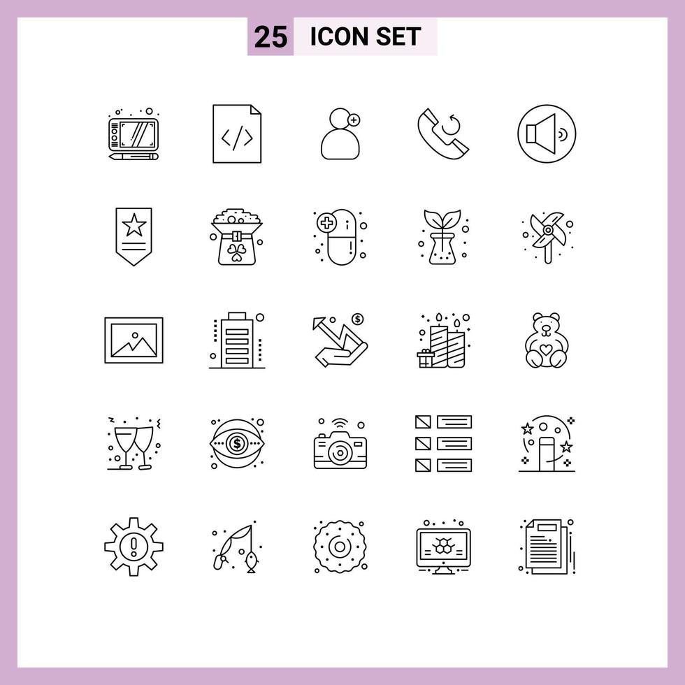 Editable Vector Line Pack of 25 Simple Lines of military volume working speaker callback Editable Vector Design Elements