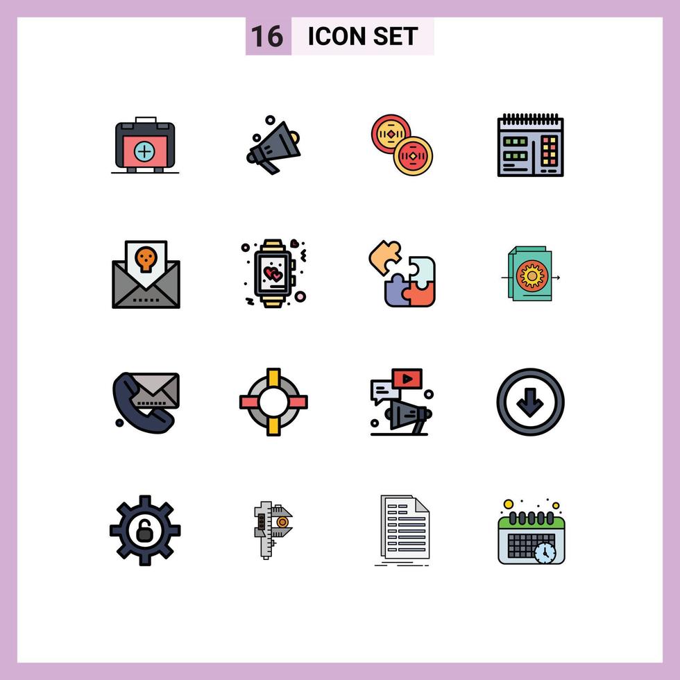 16 User Interface Flat Color Filled Line Pack of modern Signs and Symbols of mail halloween china envelope design Editable Creative Vector Design Elements