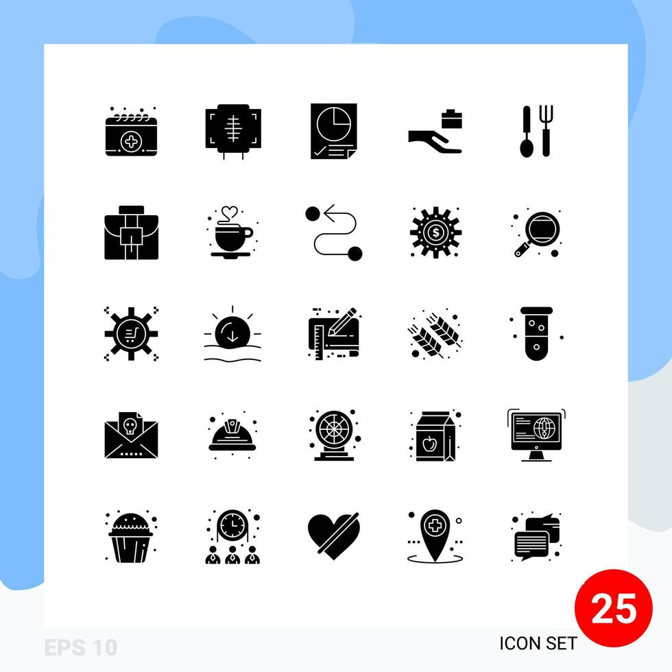 25 Universal Solid Glyph Signs Symbols of dish cutlery data share folder Editable Vector Design Elements