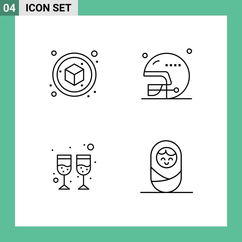 Universal Icon Symbols Group of 4 Modern Filledline Flat Colors of box wine football sports boy Editable Vector Design Elements