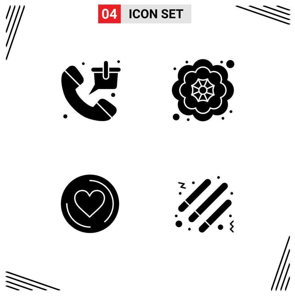 4 User Interface Solid Glyph Pack of modern Signs and Symbols of bag cd sale flower drum Editable Vector Design Elements