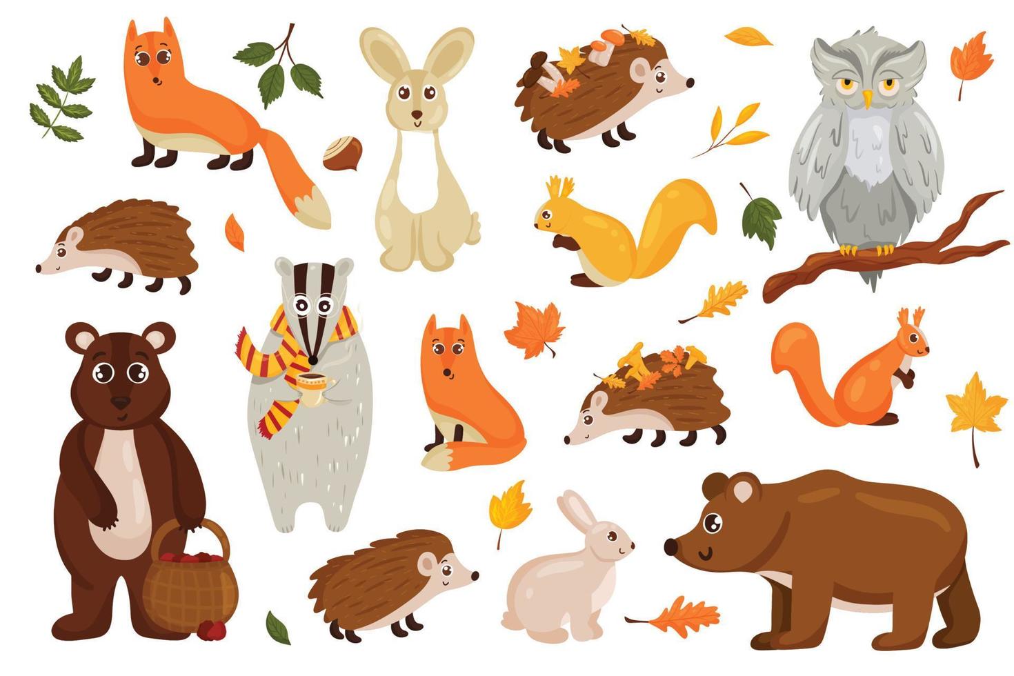 hermoso conjunto de animales temáticos de otoño vector