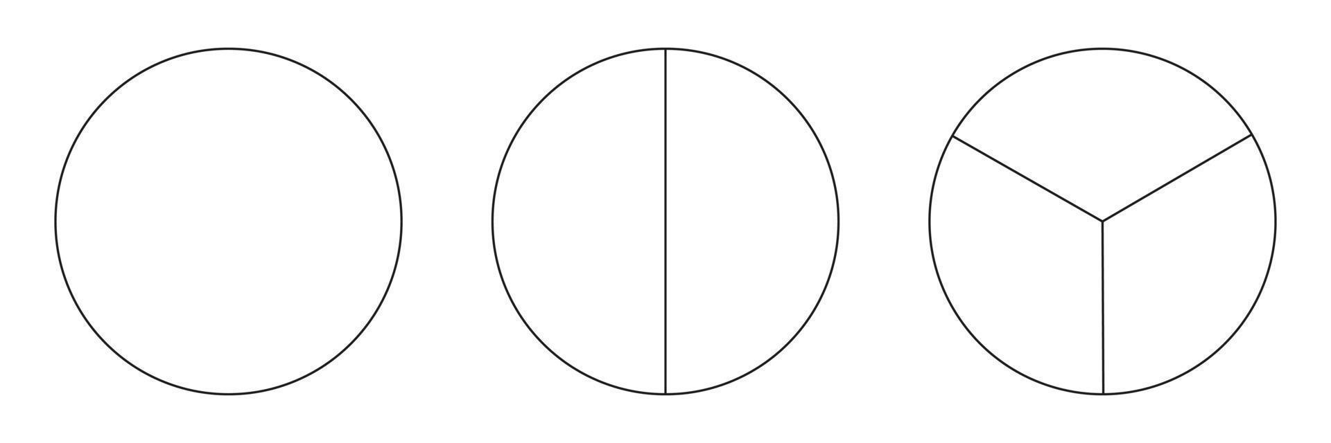 Segmented charts collection isolated on a white background. Many number of sectors divide the circle on equal parts. Outline black thin graphics. Set of pie charts. vector
