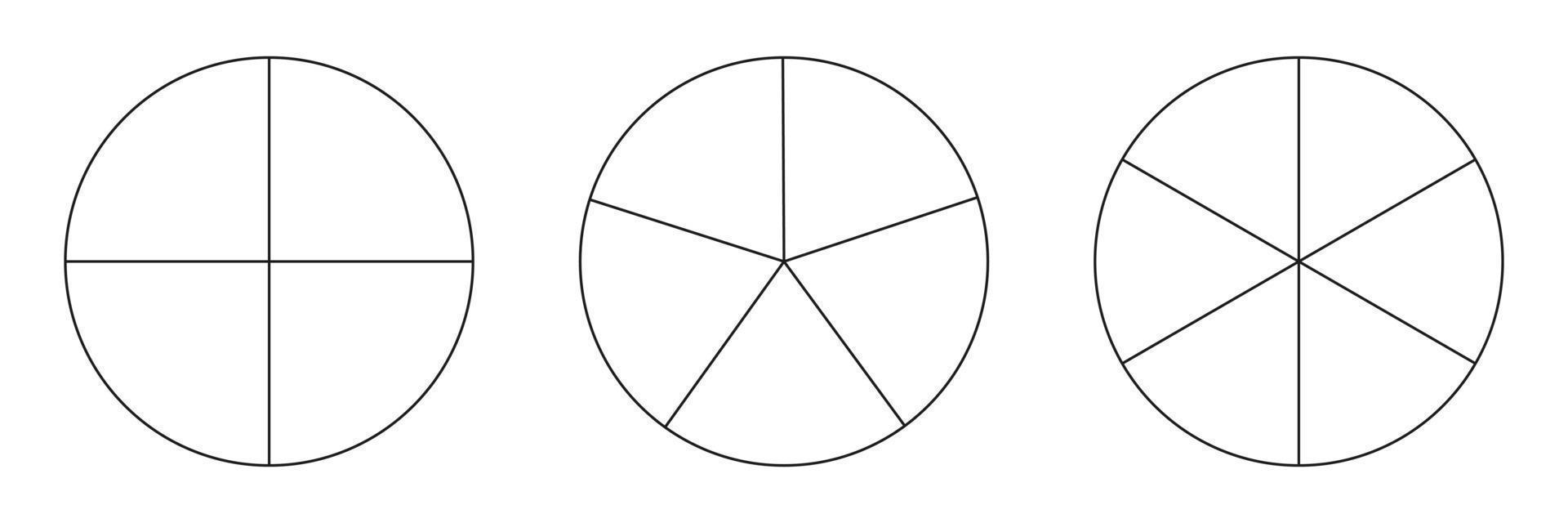 Segmented charts collection isolated on a white background. Many number of sectors divide the circle on equal parts. Outline black thin graphics. Set of pie charts. vector