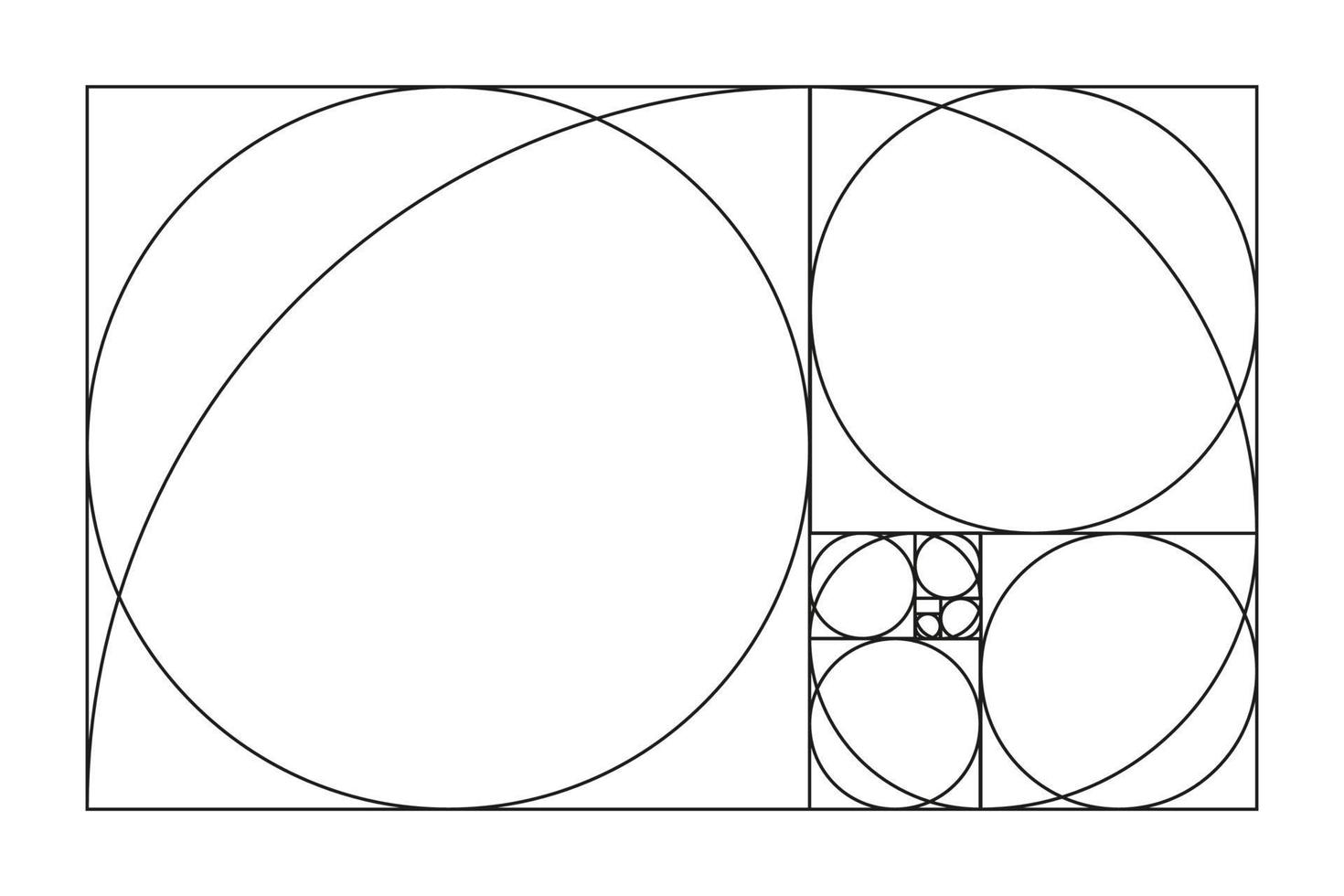 Golden ratio template. Divine, golden proportion. Universal meanings. Method golden section. Fibonacci array, numbers. Photography harmony proportions template. Rectangle frame fracted squares. vector