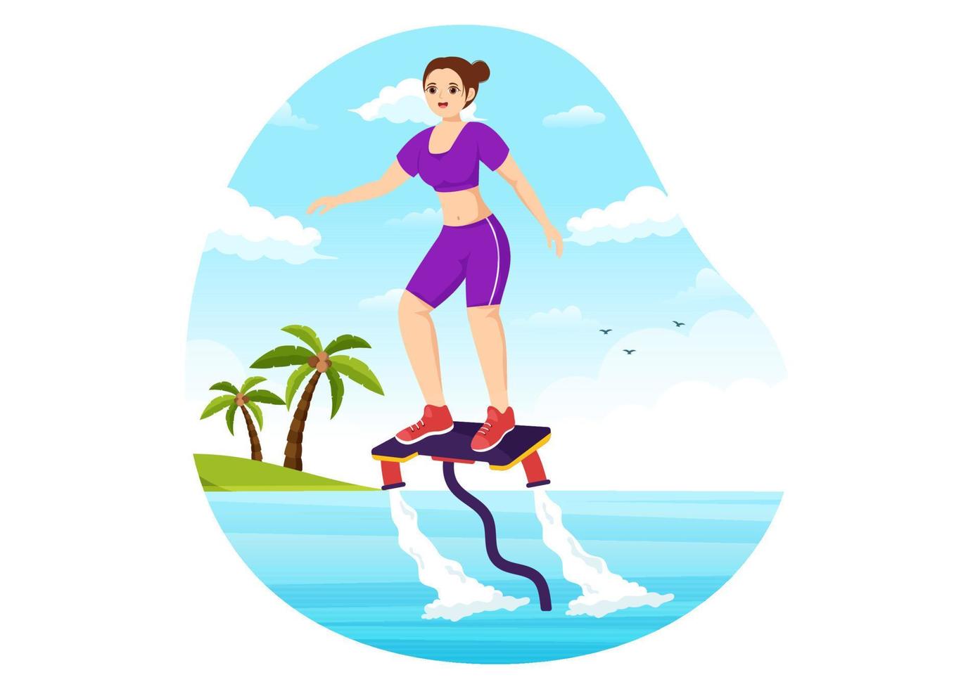 Flyboard Illustration with People Riding Jet Pack in Summer Beach Vacations in Flat Extreme Water Sport Activity Cartoon Hand Drawn Templates vector