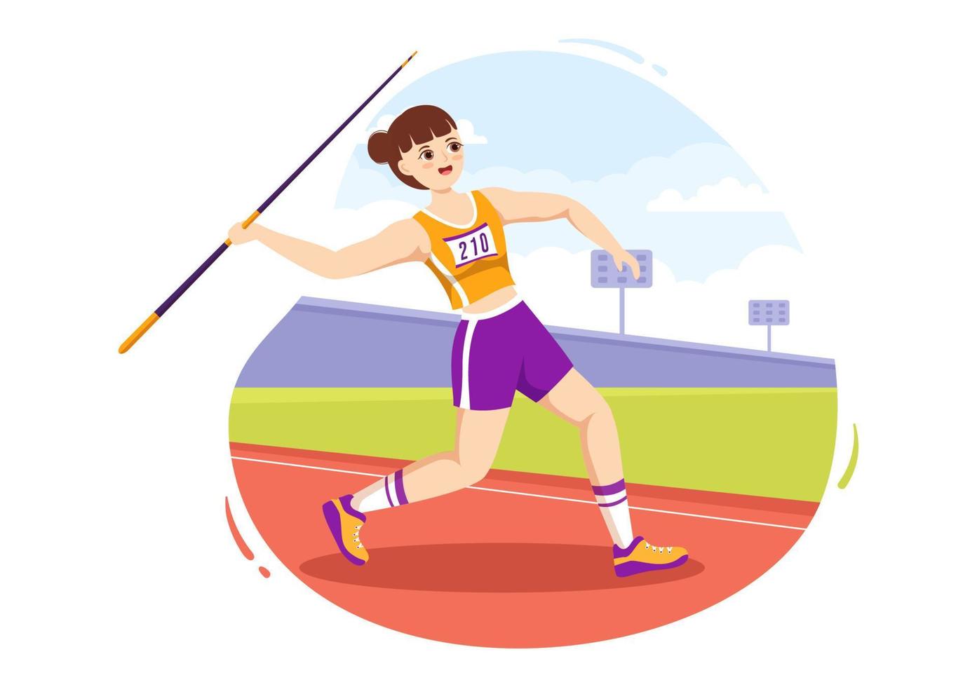 Javelin Throwing Athlete Illustration using a Long Lance Shaped Tool to Throw in Sports Activity Flat Cartoon Hand Drawn Template vector