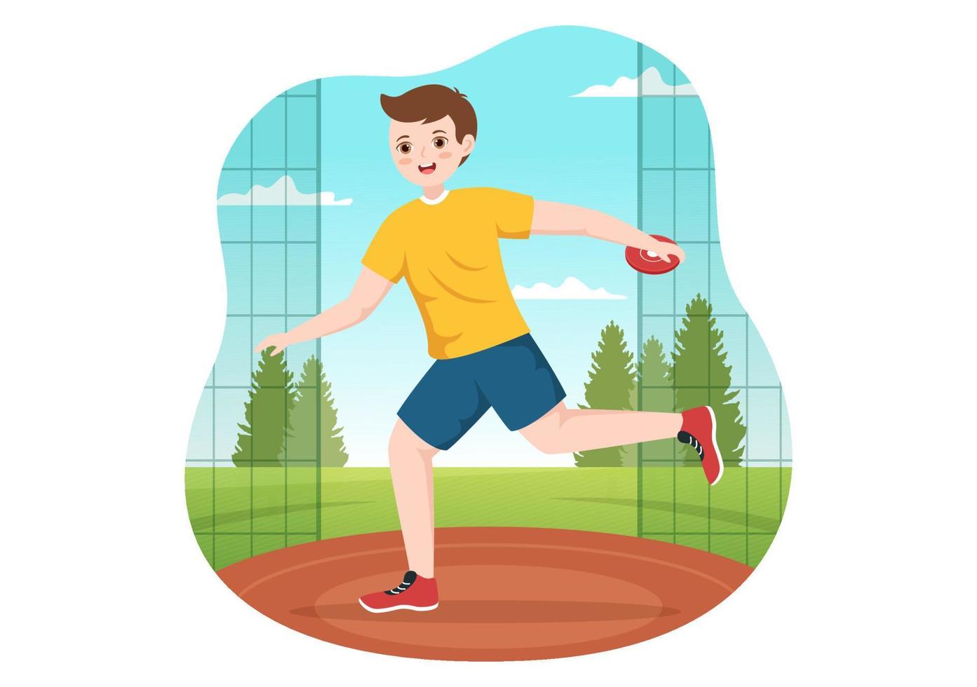 Discus Throw Playing Athletics Illustration with Throwing a Wooden Plate in Sports Championship Flat Cartoon Hand Drawn Templates vector