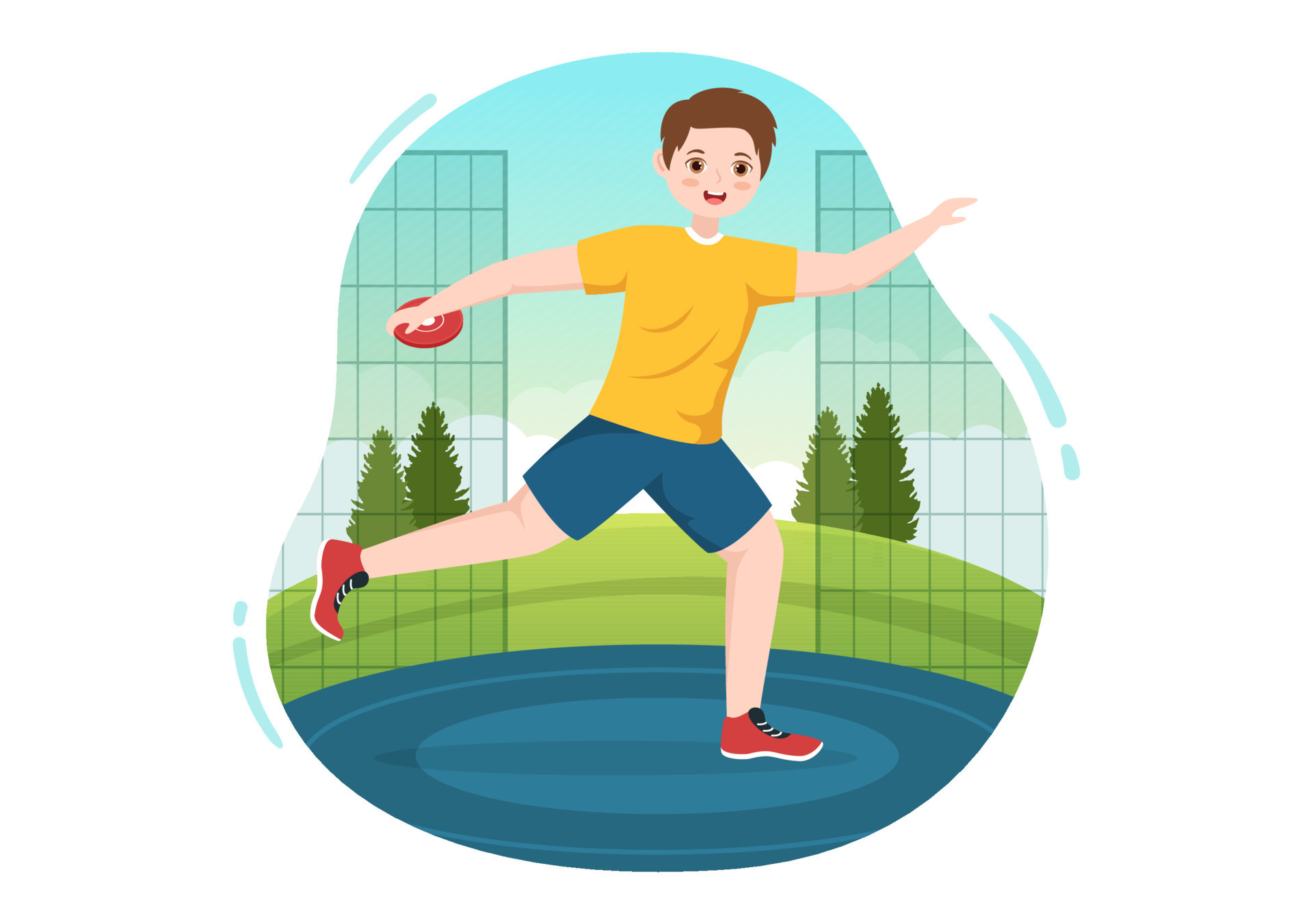 Discus Throw Playing Athletics Illustration with Throwing a Wooden