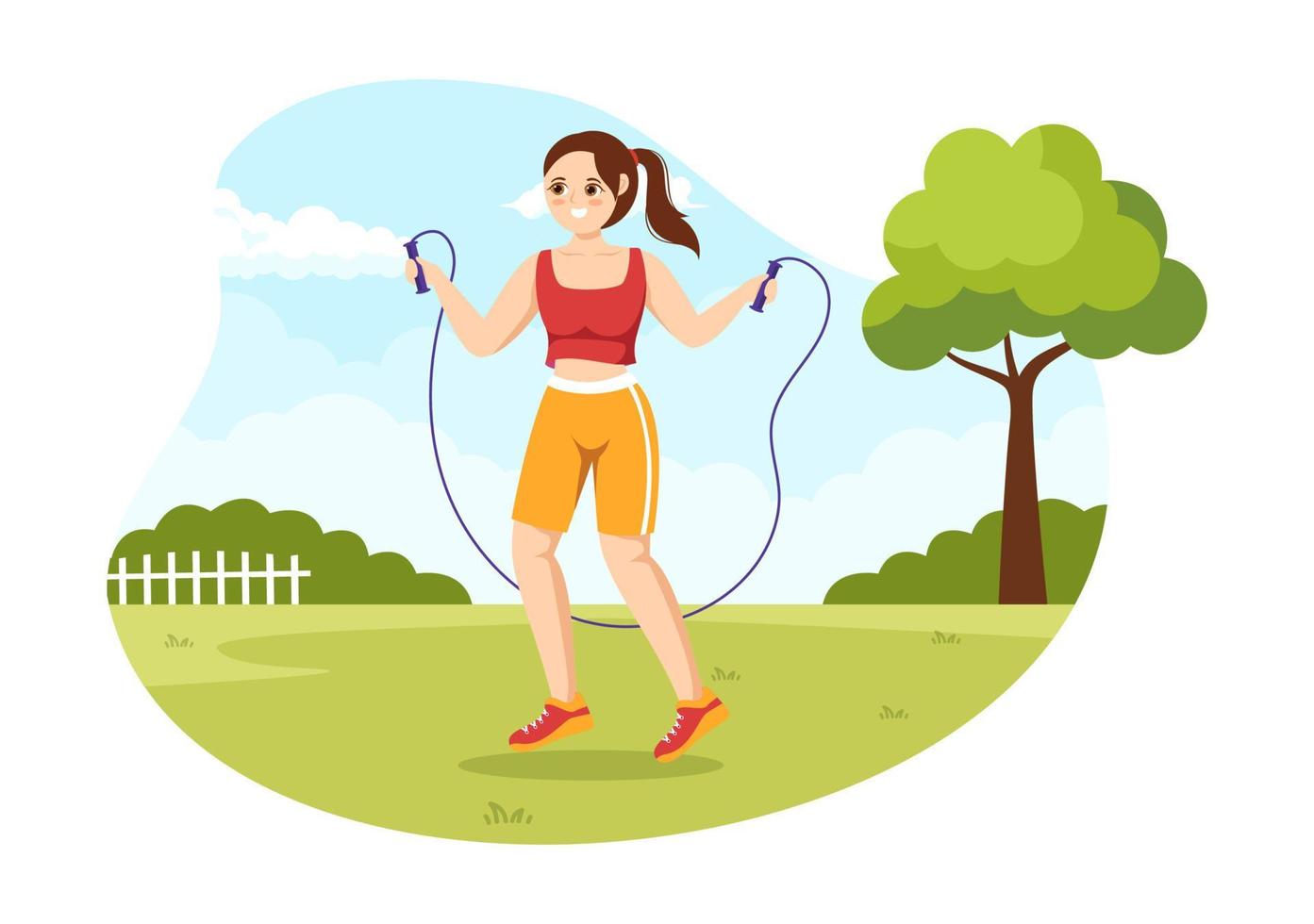 ilustración de saltar la cuerda con personas jugando saltando ropa deportiva en actividades deportivas de fitness en interiores plantillas dibujadas a mano de dibujos animados planos vector
