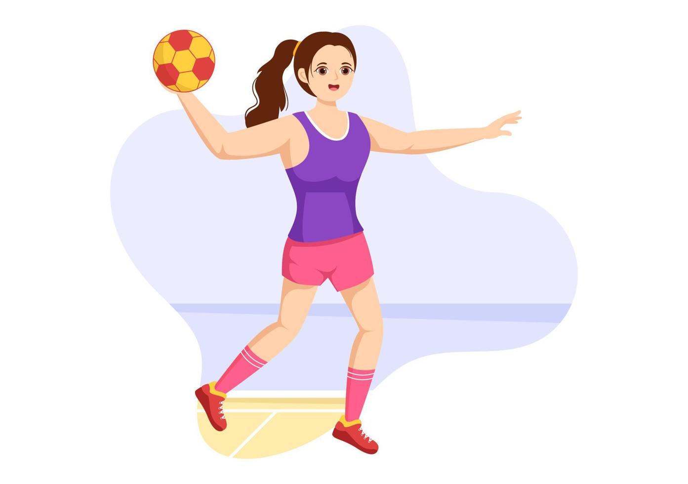 ilustración de balonmano de un jugador que toca la pelota con la mano y marca un gol en una plantilla de dibujo a mano de caricatura plana de competencia deportiva vector