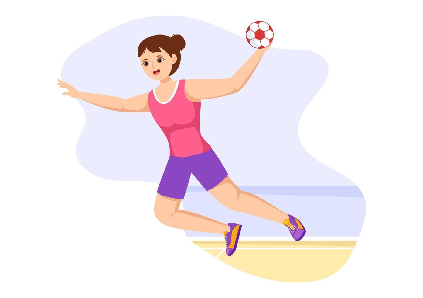 ilustración de balonmano de un jugador que toca la pelota con la mano y marca un gol en una plantilla de dibujo a mano de caricatura plana de competencia deportiva vector