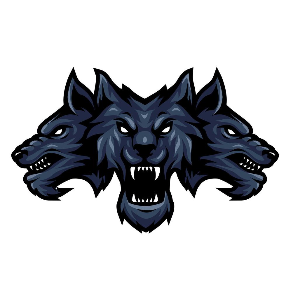 logotipo de la mascota de la cabeza de cerberus para el deporte y el deporte aislado vector