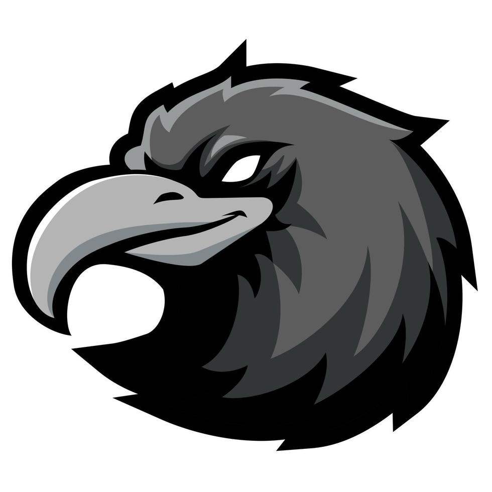 Black crow mascot design for logo. Sports branding. Crow head badge vector