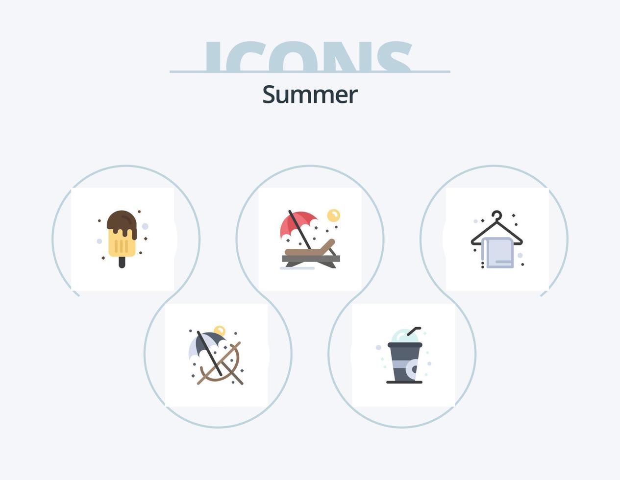 Summer Flat Icon Pack 5 Icon Design. holiday. beach. ice cream. sunbathe. person vector