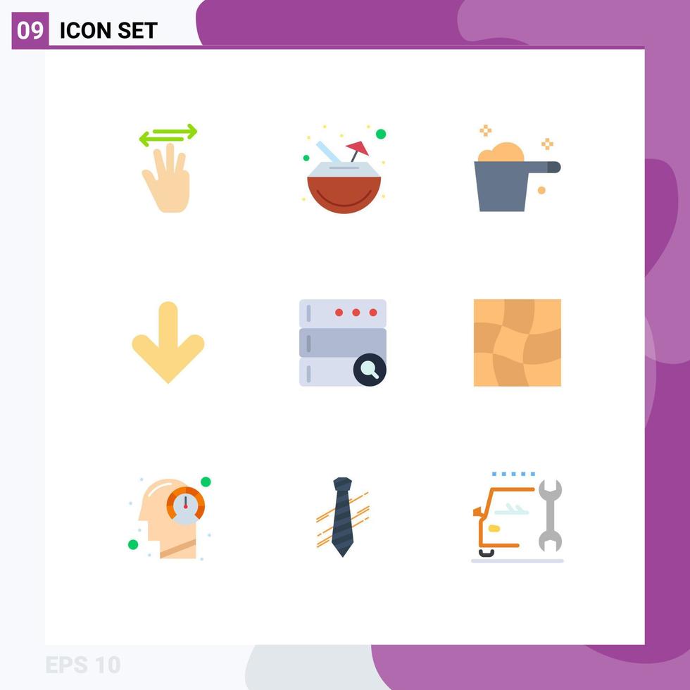 Mobile Interface Flat Color Set of 9 Pictograms of database direction coconut down housekeeping Editable Vector Design Elements