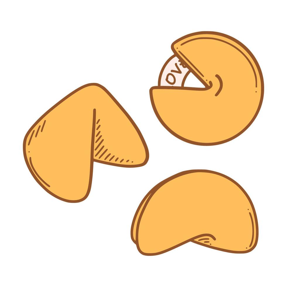 Chinese fortune cookies vector illustration. Chinese New year dessert prophecy cookie