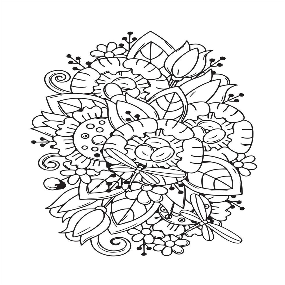 mandala floral para colorear page.flower ilustración vectorial vector