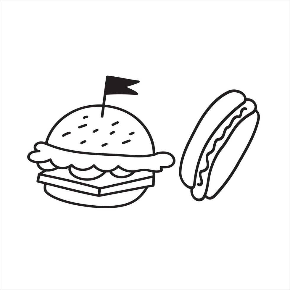 kawai icon food item with coloring page for kids vector